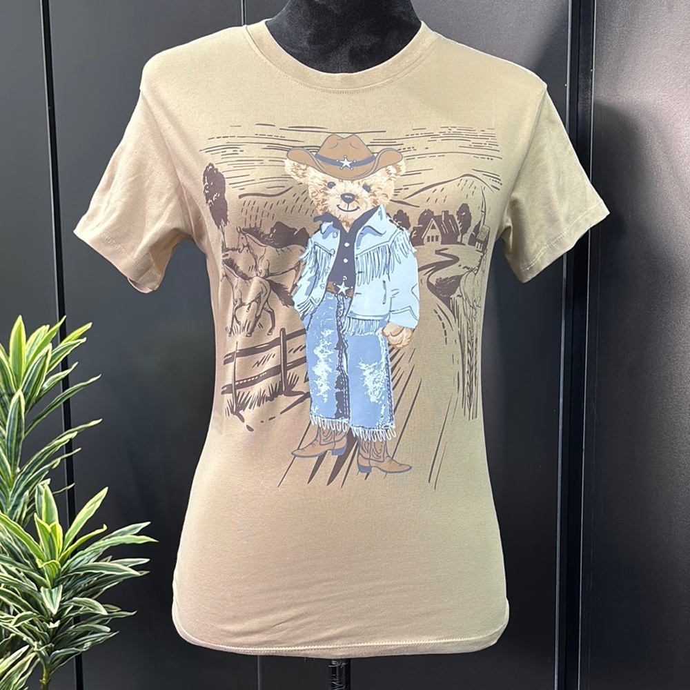 Attitude Not Included Cowboy Teddy bear,farm,horses,boots,cotton,stretch T-shirt